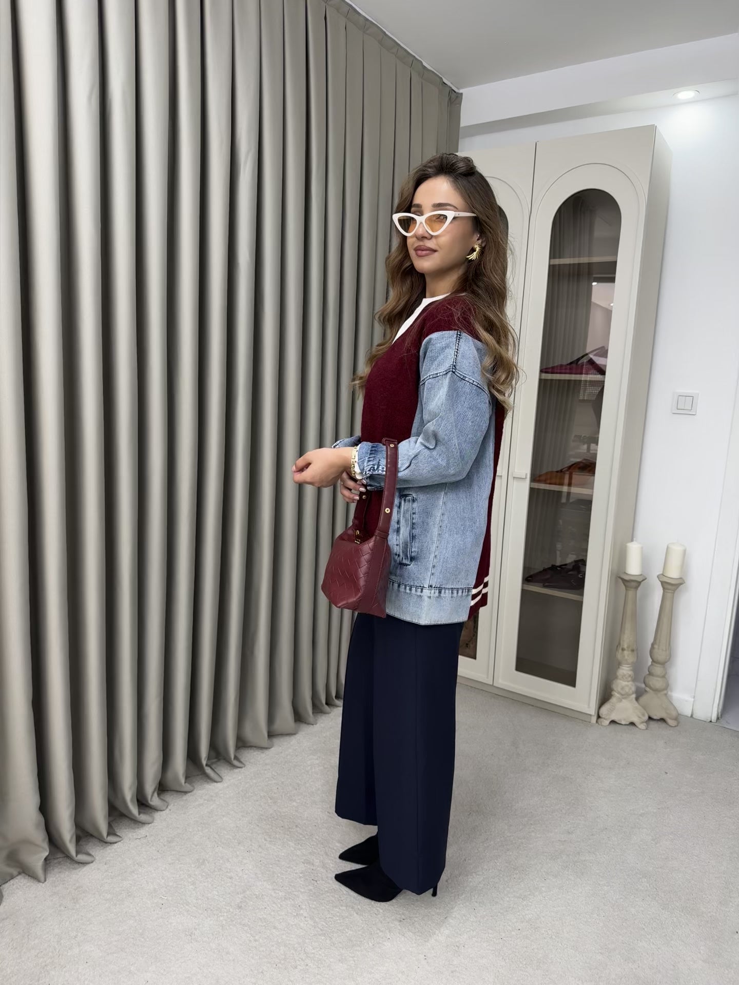 Oversize Angora Geçişli Kot Ceket
