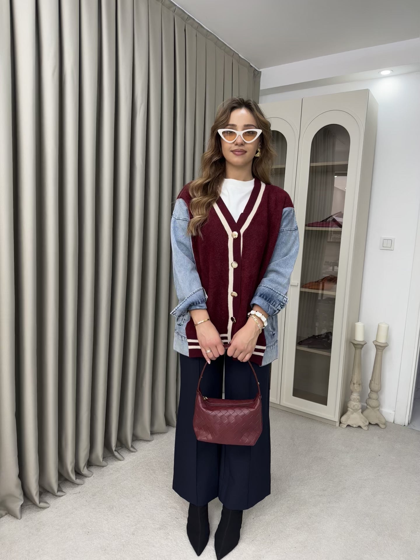 Oversize Angora Geçişli Kot Ceket