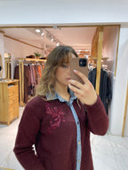 Kot Geçişli Yakası Taşlı Triko Takım