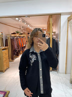 Kot Geçişli Yakası Taşlı Triko Takım