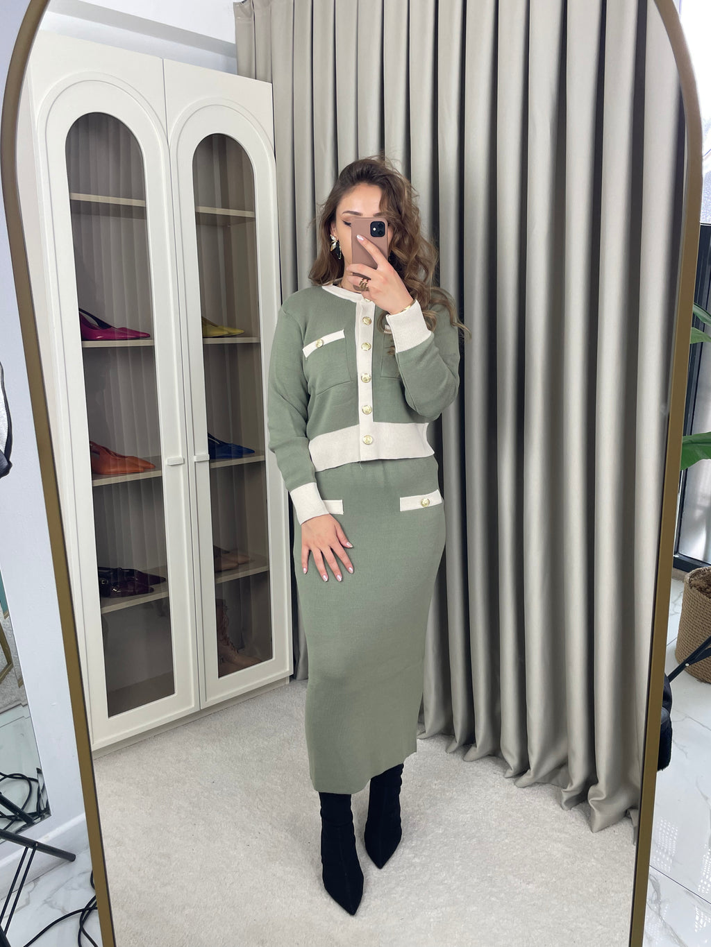 Triko Kalem Etekli Takım Düğme Detaylı