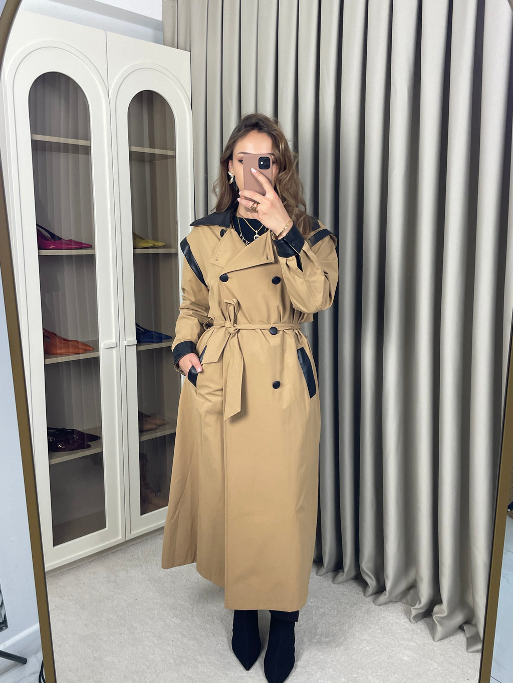 Deri Geçişli Trençkot