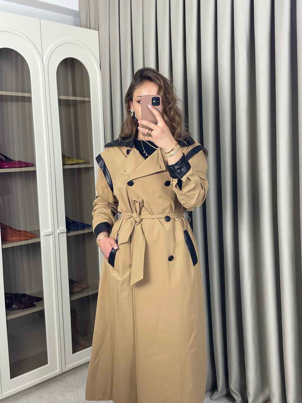 Deri Geçişli Trençkot