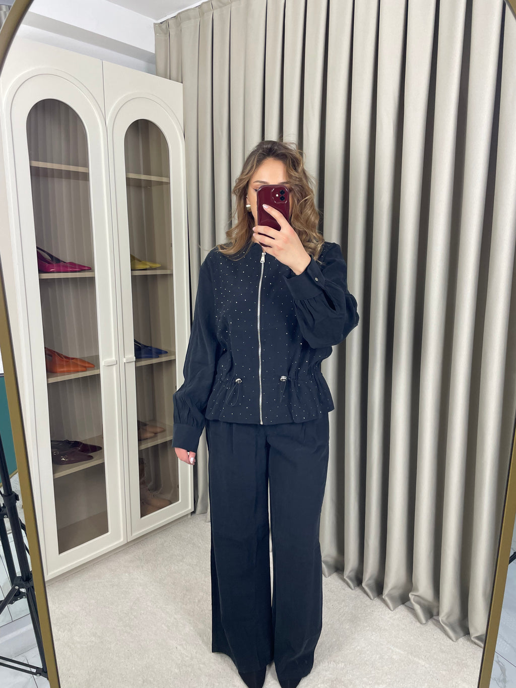 Beli Büzgülü Modal Taşlı Takım