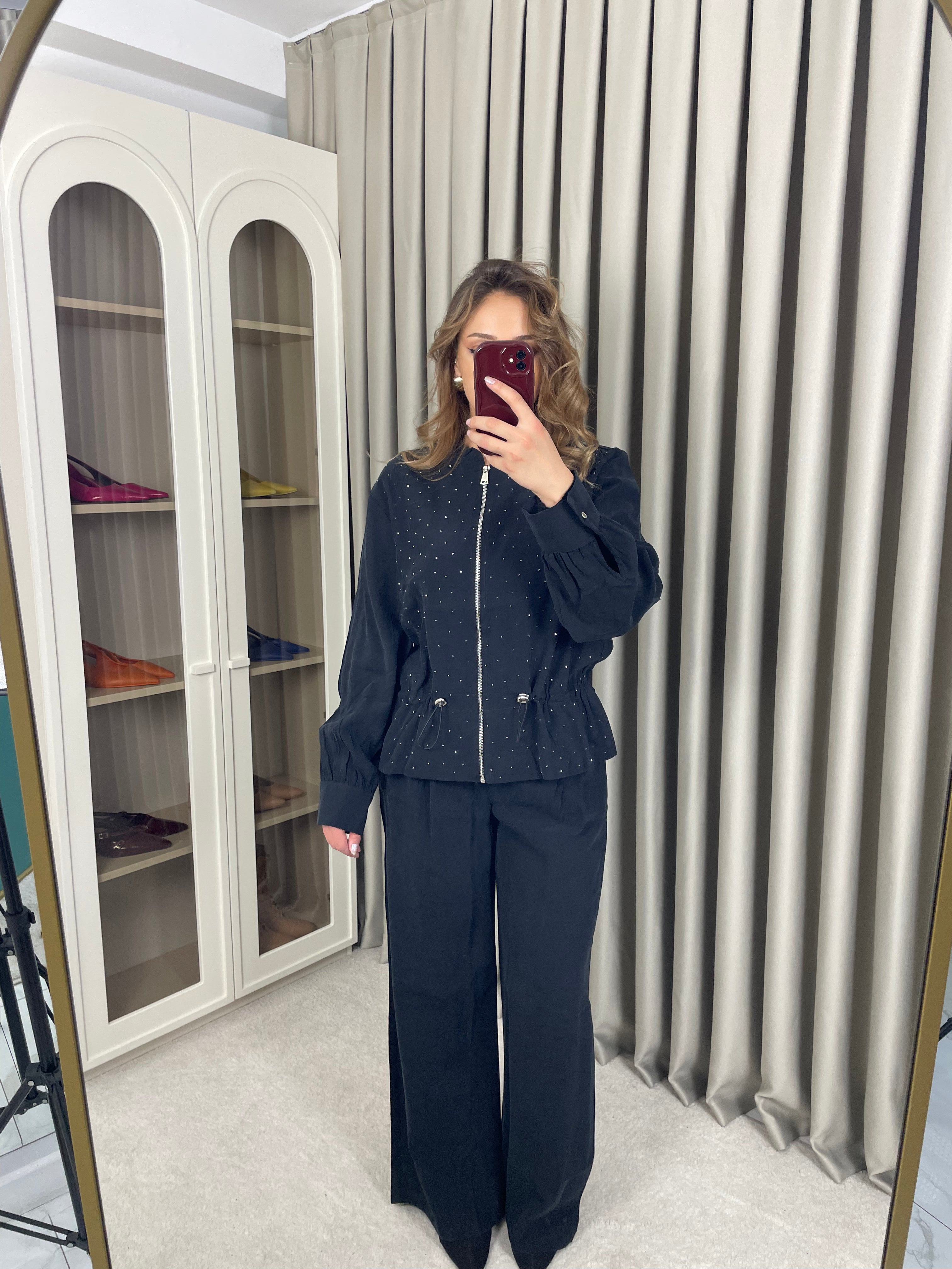 Beli Büzgülü Modal Taşlı Takım