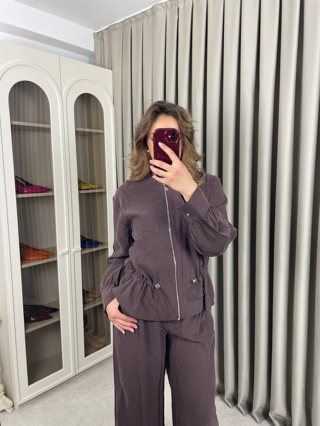 Beli Büzgülü Modal Taşlı Takım