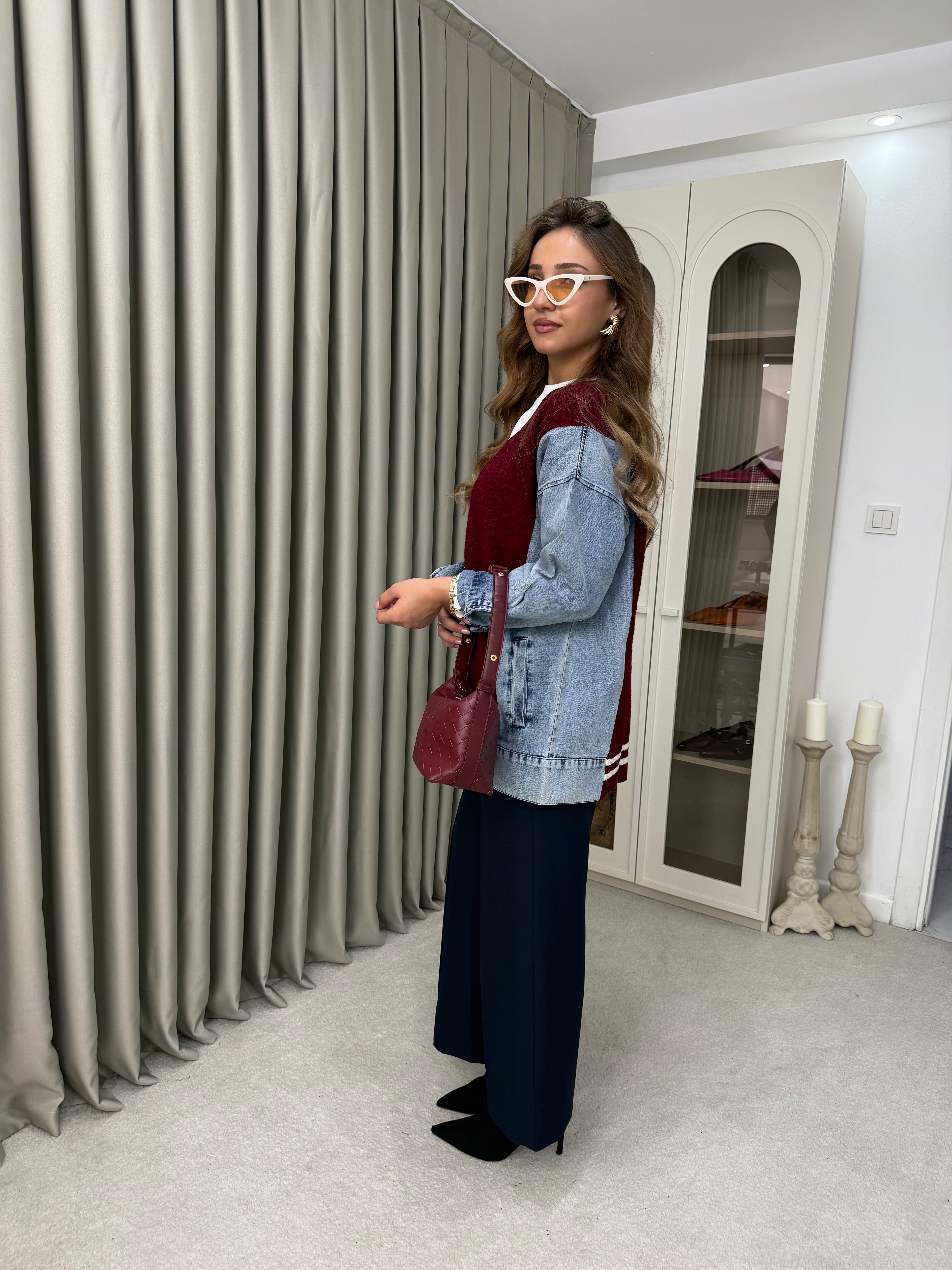 Oversize Angora Geçişli Kot Ceket