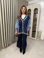 Oversize Angora Geçişli Kot Ceket