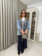 Oversize Angora Geçişli Kot Ceket