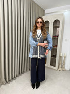 Oversize Angora Geçişli Kot Ceket