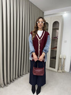 Oversize Angora Geçişli Kot Ceket